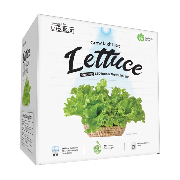 Miracle Led Unedison 2-Socket Lettuce Indoor Grow Light Kit Blue Spectrum 9W Replaces 100W, Timer 802029 - main